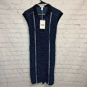 Jason Wu Collared Button Down Pleated Dress. Navy With White Polka Dots Size Med